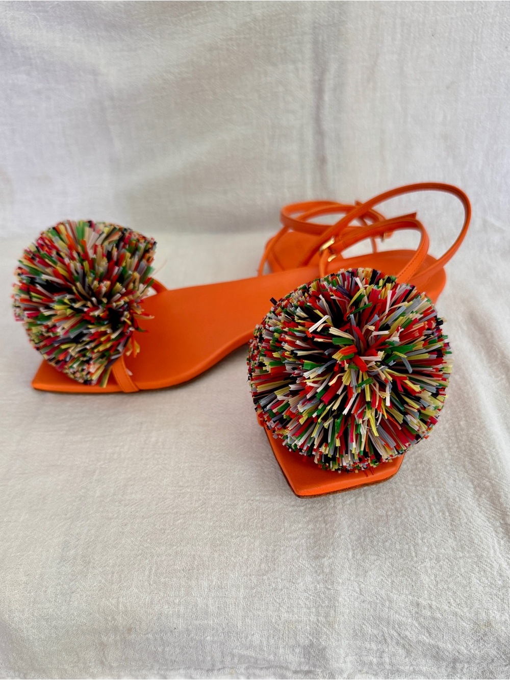 Bottega Veneta Orange Pom-Pom Strappy Sandals